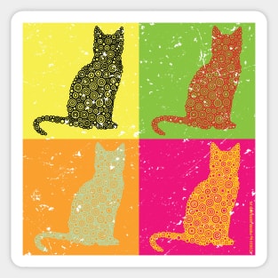 Distressed Cats Pop Art Circle Design Sticker